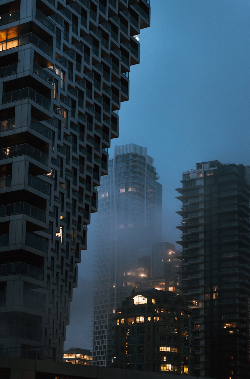 vancouver city on a foggy morning